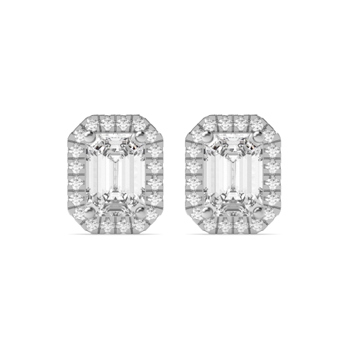 4 Prong Emerald White Gold Stud Earrings