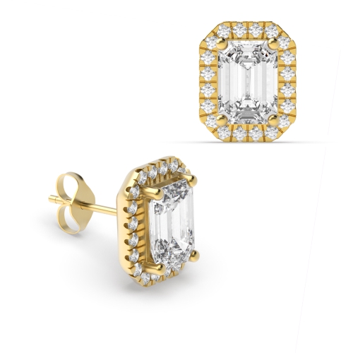 4 Prong Emerald Yellow Gold Nova elegant Stud Diamond Earrings