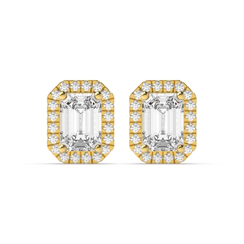 4 Prong Emerald Yellow Gold Nova elegant Stud Diamond Earrings