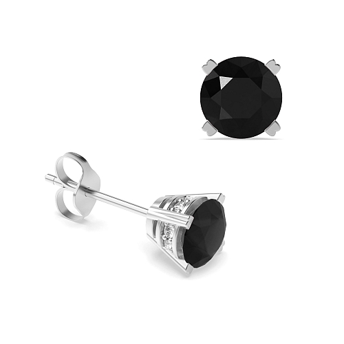 4 Prong Round Hidden halo Black Diamond Earrings