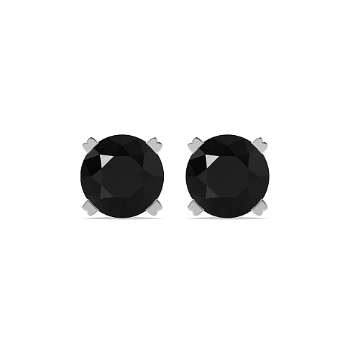 4 Prong Round Hidden halo Black Diamond Earrings