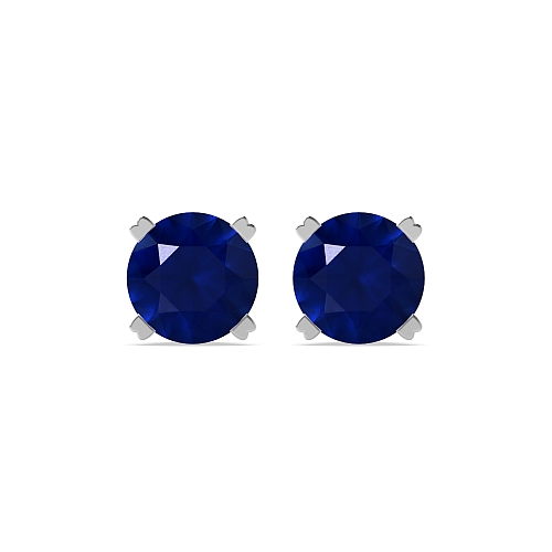 4 Prong Round Hidden halo Blue Sapphire Diamond Earrings
