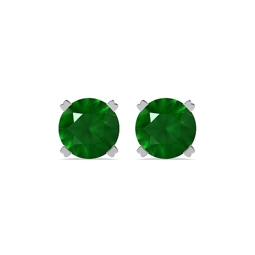 4 Prong Round Hidden halo Emerald Diamond Earrings