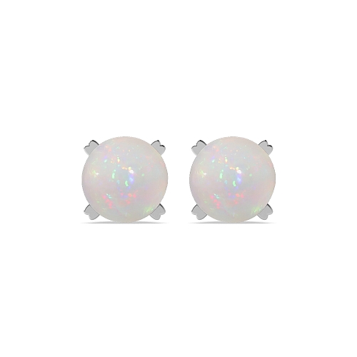 4 Prong Round Hidden halo Opal Diamond Earrings