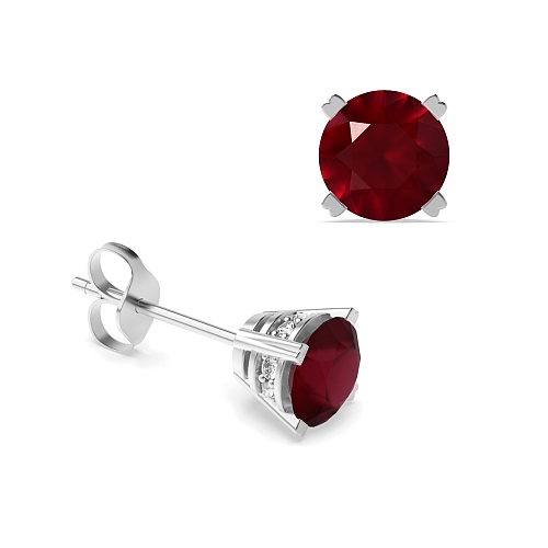 4 Prong Round Hidden halo Ruby Diamond Earrings