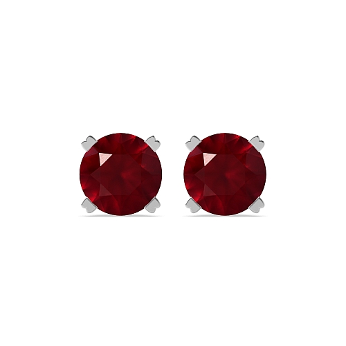 4 Prong Round Hidden halo Ruby Diamond Earrings