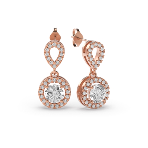 4 Prong Round Rose Gold Dangling Stud Diamond Earrings