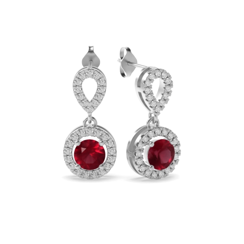 4 Prong Round Dangling Ruby Diamond Earrings