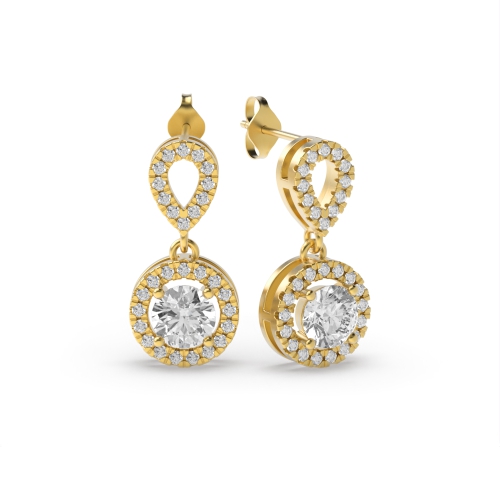 4 Prong Round Yellow Gold Dangling Stud Diamond Earrings