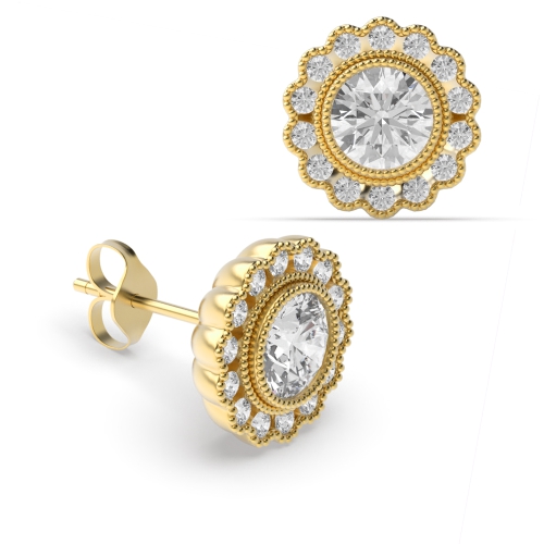 Round Shape Flower Style Designer Diamond Earrings Available in White, Yellow, Rose Gold and Platinum