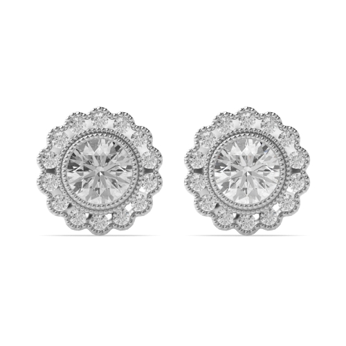 4 Prong Round White Gold Stud Earrings