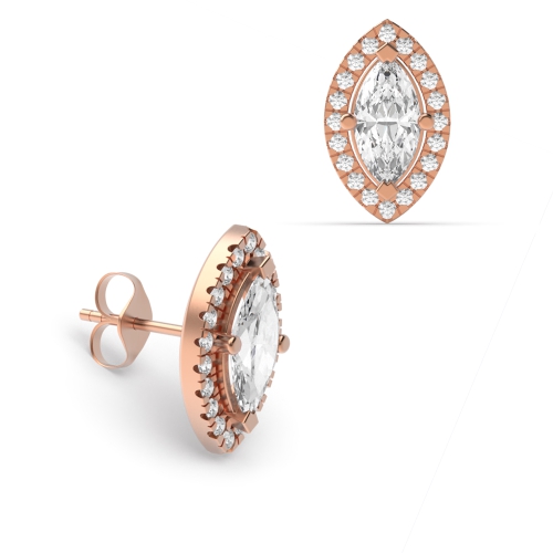 Marquise Shape Diamond Halo Diamond Earrings Available in White, Yellow, Rose Gold and Platinum