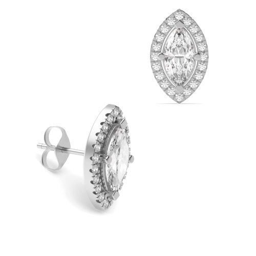 Marquise Shape Lab Grown Diamond Halo Lab Grown Diamond Earrings Available in White, Yellow, Rose Gold and Platinum