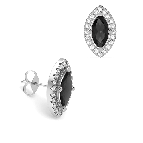 4 Prong Marquise Halo Black Diamond Earrings