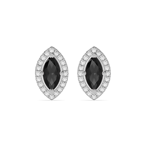 4 Prong Marquise Halo Black Diamond Earrings