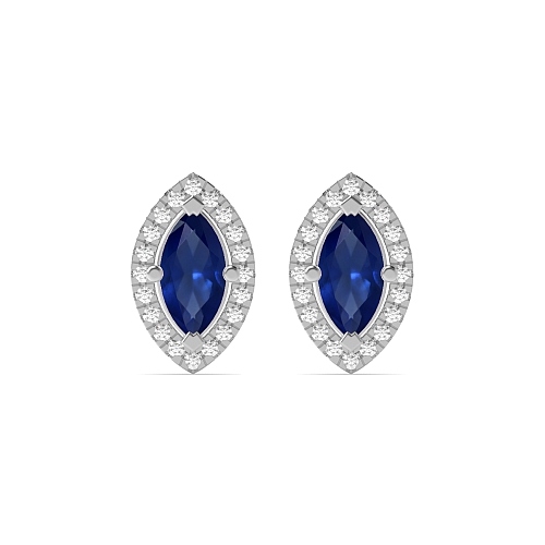 4 Prong Marquise Halo Blue Sapphire Diamond Earrings