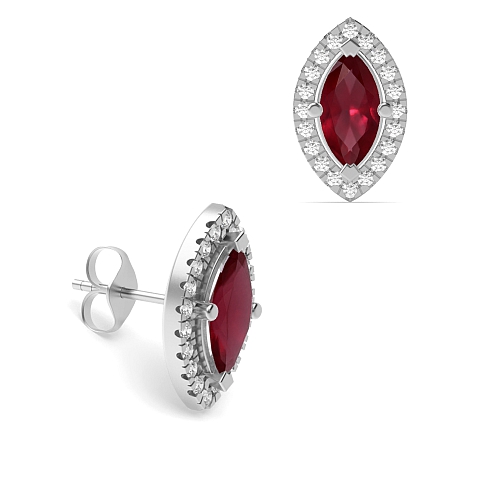 4 Prong Marquise Halo Ruby Diamond Earrings