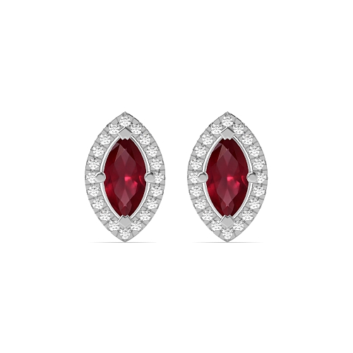 4 Prong Marquise Halo Ruby Diamond Earrings