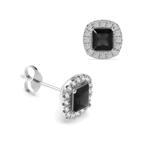 Princess Cut Diamond Halo Diamond Earrings Available in White, Yellow, Rose Gold and Platinum