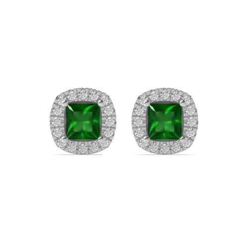 4 Prong Princess Aether Beam Emerald Stud Earrings