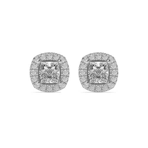 4 Prong Princess White Gold Stud Earrings