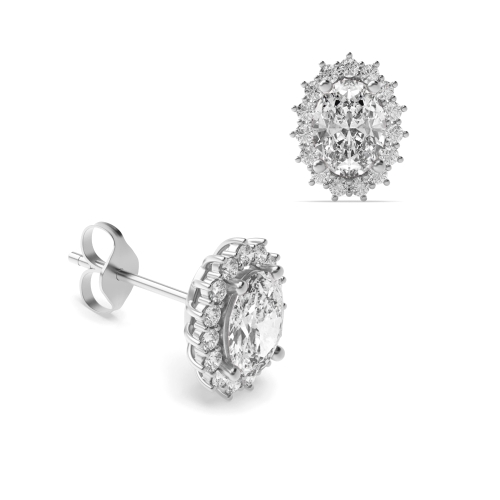 Prong Setting Oval Shape Halo Moissanite Earrings Available in White, Yellow, Rose Gold and Platinum