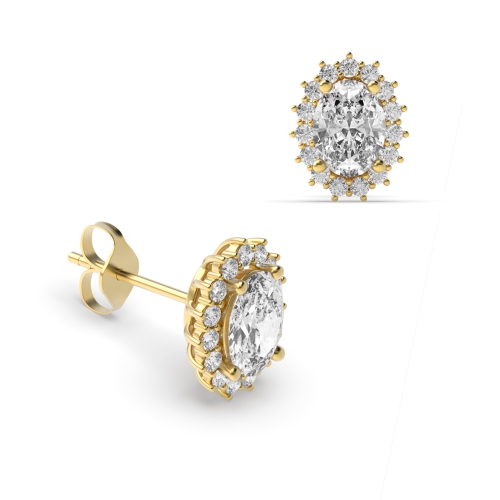 4 Prong Oval Yellow Gold Stud Diamond Earrings