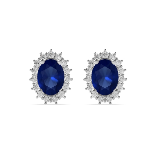 4 Prong Oval Dainty Blue Sapphire Diamond Earrings