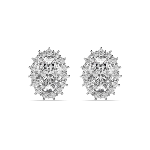 4 Prong Oval White Gold Stud Earrings