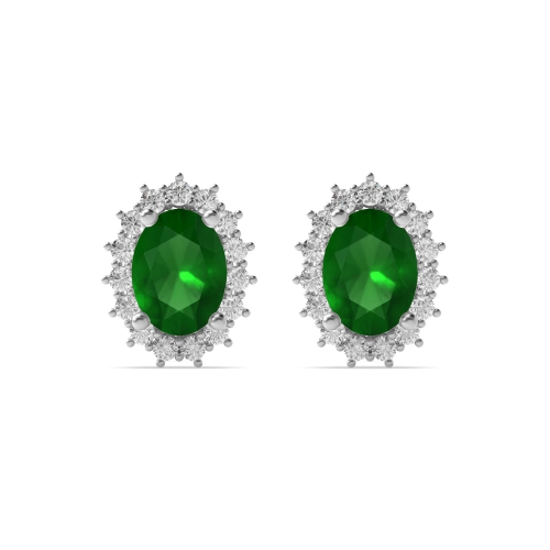 4 Prong Oval Dainty Emerald Diamond Earrings