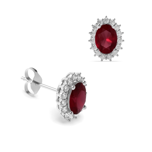 4 Prong Oval Dainty Ruby Diamond Earrings