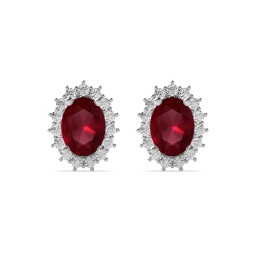 4 Prong Oval Dainty Ruby Diamond Earrings