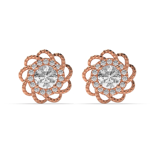 4 Prong Round Rose Gold Flower style Stud Diamond Earrings