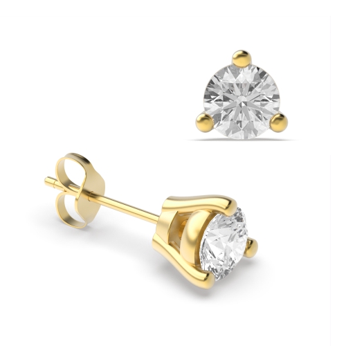3 Claws Classic Design Round Stud Diamond Earrings Available in Rose, White, Yellow Gold and Platinum