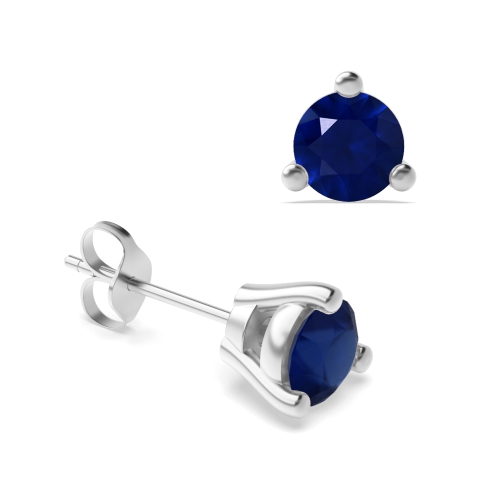 3 Prong Round Triclaw Blue Sapphire Diamond Earrings