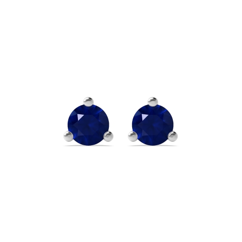 3 Prong Round Triclaw Blue Sapphire Diamond Earrings