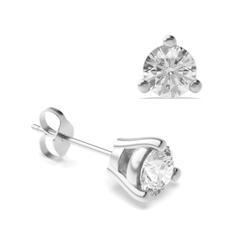 3 Prong Round Silver Triclaw Diamond Earrings