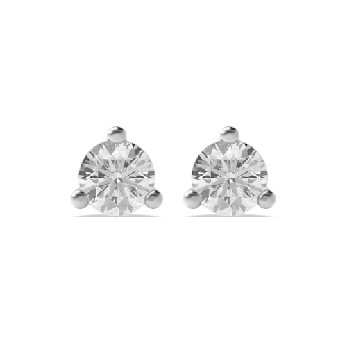3 Prong Round Silver Triclaw Diamond Earrings