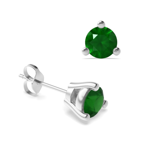 3 Prong Round Triclaw Emerald Diamond Earrings