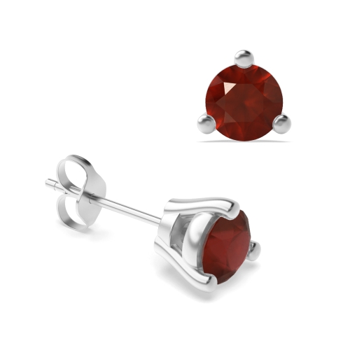 3 Prong Round Triclaw Garnet Diamond Earrings