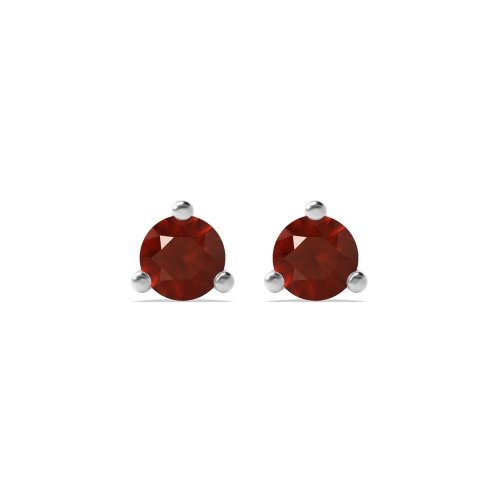3 Prong Round Triclaw Garnet Diamond Earrings