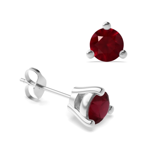 3 Prong Round Triclaw Ruby Diamond Earrings