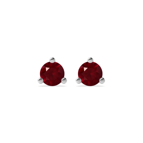 3 Prong Round Triclaw Ruby Diamond Earrings