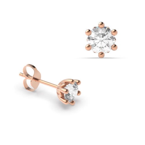 6 Claws Round Shape Crown Stud Diamond Earrings Available in White, Yellow, Rose Gold and Platinum