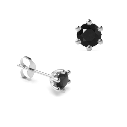 6 Prong Round Crown Black Diamond Earrings
