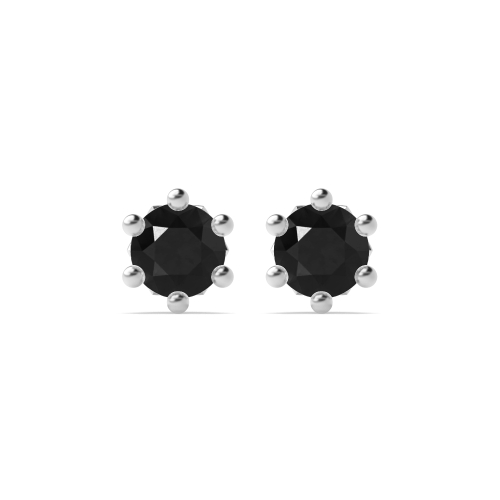 6 Prong Round Crown Black Diamond Earrings