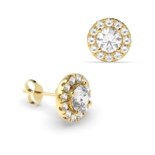 Round Diamond Halo Diamond Earrings Available in Rose, Yellow, White Gold and Platinum