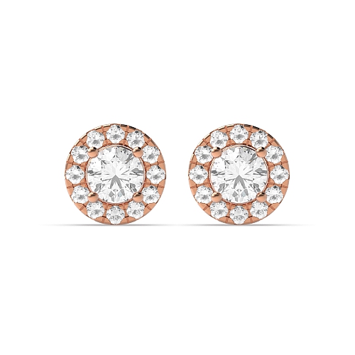 4 Prong Round Rose Gold Halo Stud Diamond Earrings