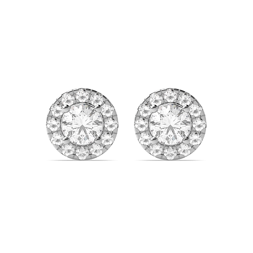 4 Prong Round Silver Halo Diamond Earrings