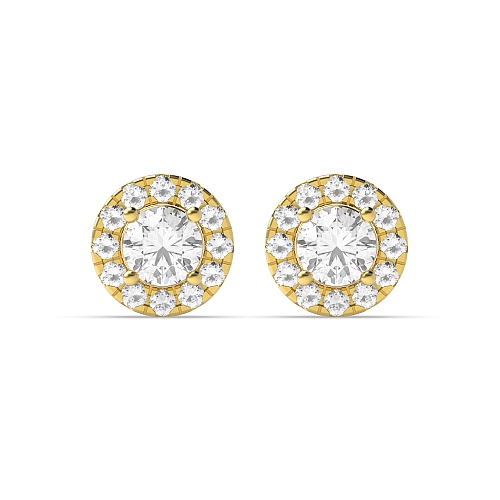 4 Prong Round Yellow Gold Halo Stud Diamond Earrings
